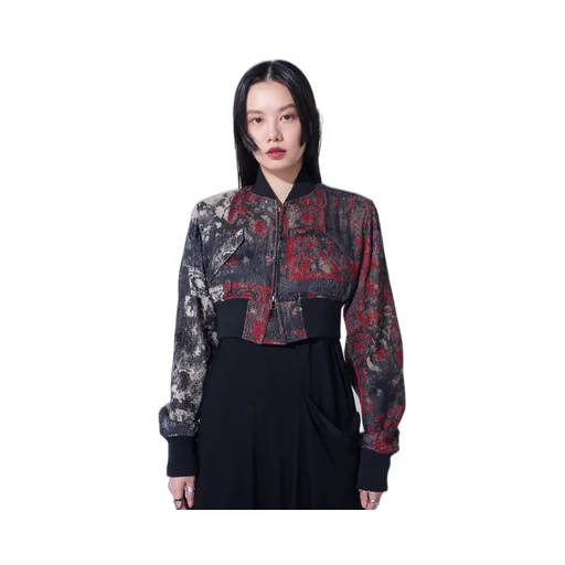 Floral Jacquard Cropped Bomber Jacket