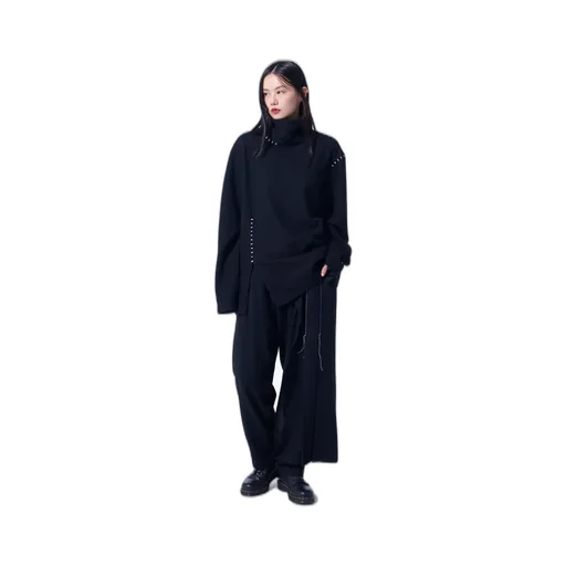 Airy Jersey Blind Stitch High Neck Long-Sleeve T-Shirt