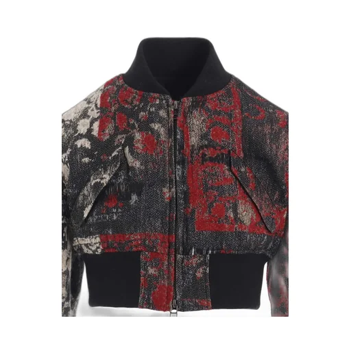 Floral Jacquard Cropped Bomber Jacket