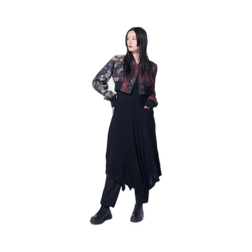 Floral Jacquard Cropped Bomber Jacket