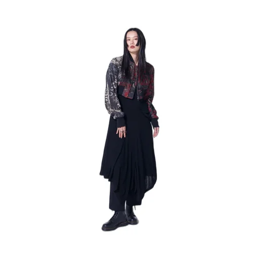 Floral Jacquard Cropped Bomber Jacket