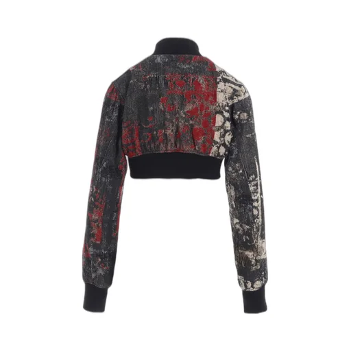 Floral Jacquard Cropped Bomber Jacket