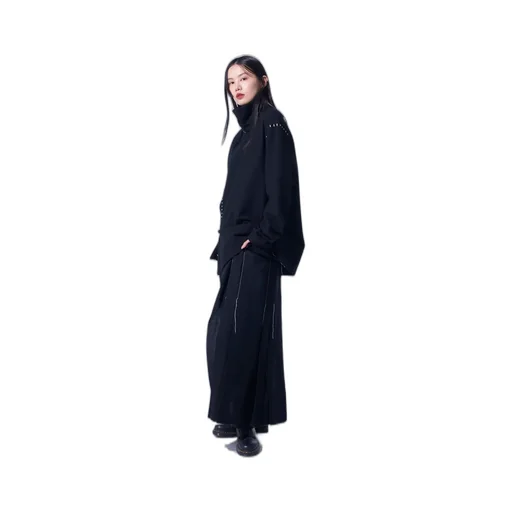 Airy Jersey Blind Stitch High Neck Long-Sleeve T-Shirt
