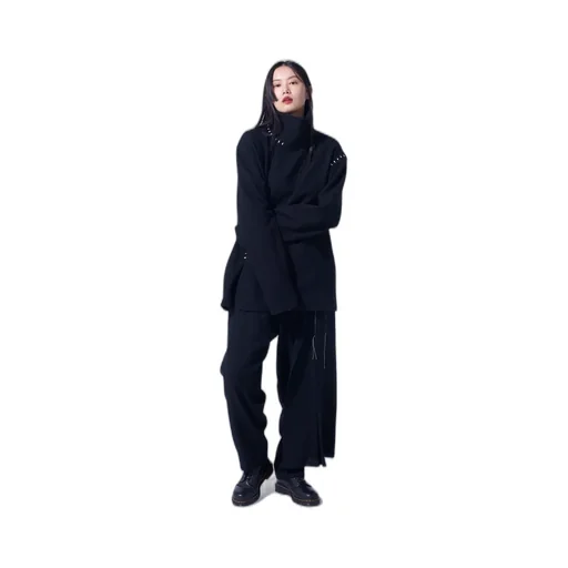 Airy Jersey Blind Stitch High Neck Long-Sleeve T-Shirt