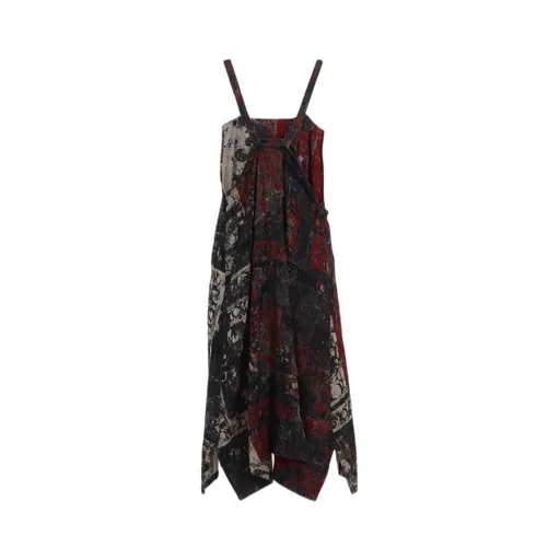 Floral Jacquard Pleated Shoulder Strap Dress