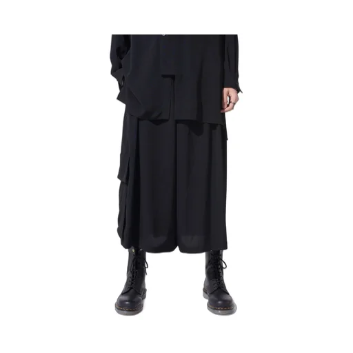 Crepe De Chine Cropped Wide Pants With Gusseted Flap Pocket