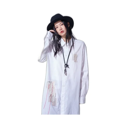 Cotton Twill Applique Long Shirt Boro