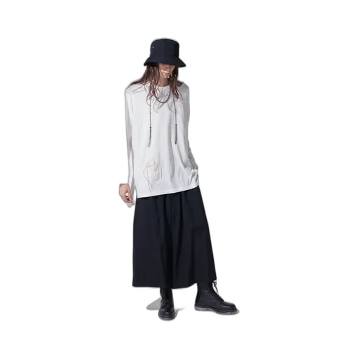 Soft Jersey Applique Side Slit Long-Sleeved T-Shirt Boro