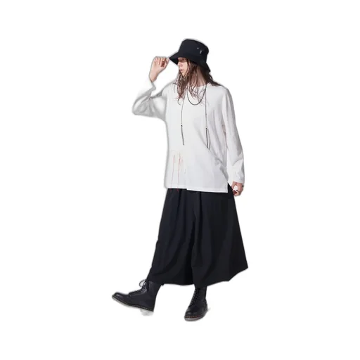 Soft Jersey Applique Side Slit Long-Sleeved T-Shirt Boro