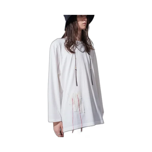 Soft Jersey Applique Side Slit Long-Sleeved T-Shirt Boro