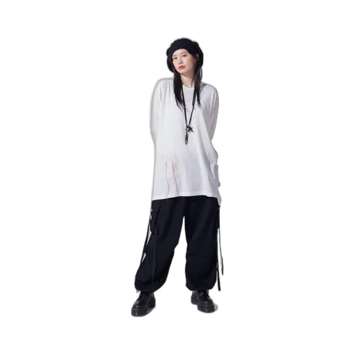 Soft Jersey Applique Side Slit Long-Sleeved T-Shirt Boro