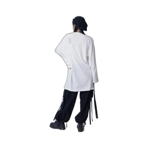 Soft Jersey Applique Side Slit Long-Sleeved T-Shirt Boro