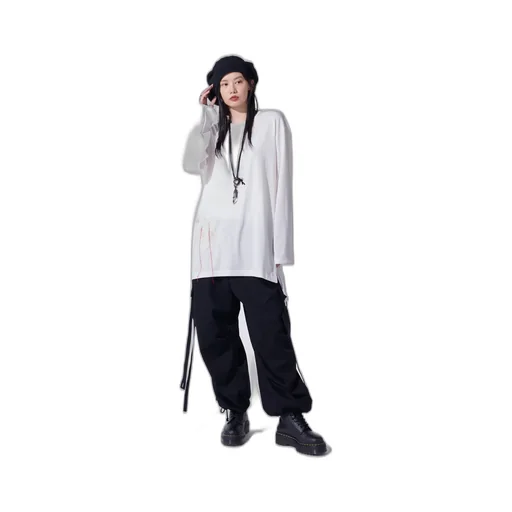 Soft Jersey Applique Side Slit Long-Sleeved T-Shirt Boro