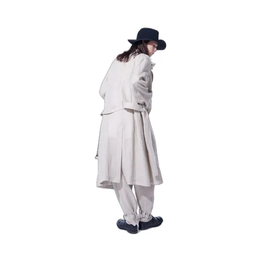 Linen Gauze Double-Breasted Coat With Double-Tailored Left Front