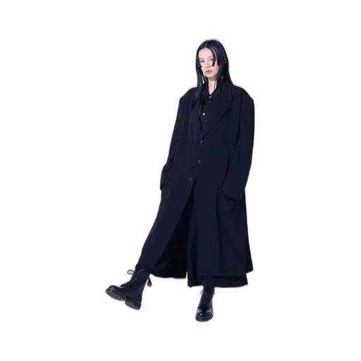 Crepe De Chine Oversized Notched Lapel Long Jacket