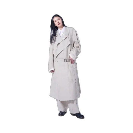 Linen Gauze Double-Breasted Coat With Double-Tailored Left Front