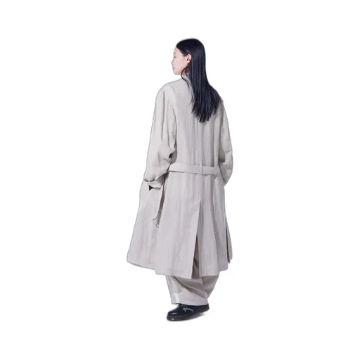 Linen Gauze Double-Breasted Coat With Double-Tailored Left Front