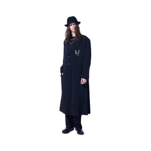Crepe De Chine Oversized Notched Lapel Long Jacket