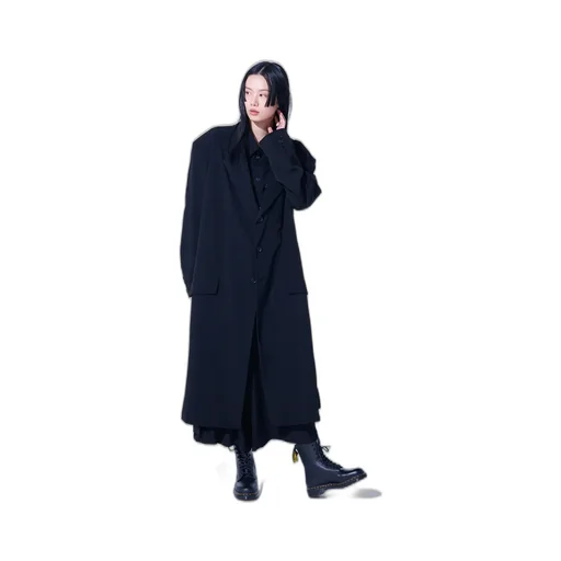 Crepe De Chine Oversized Notched Lapel Long Jacket