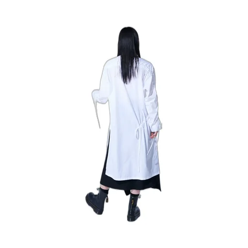 Cotton Broad Cloth Oversized Long Shirt With Gathered Strings