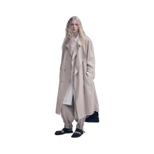 Linen Gauze Double-Breasted Coat With Double-Tailored Left Front