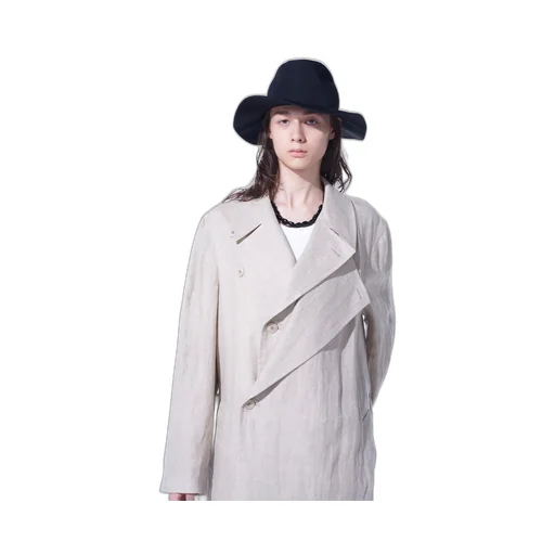 Linen Gauze Double-Breasted Coat With Double-Tailored Left Front