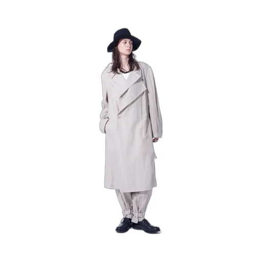 Linen Gauze Double-Breasted Coat With Double-Tailored Left Front