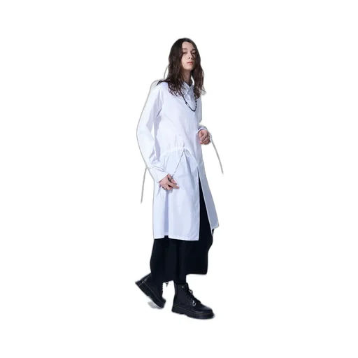 Cotton Broad Cloth Oversized Long Shirt With Gathered Strings