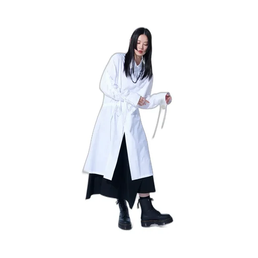 Cotton Broad Cloth Oversized Long Shirt With Gathered Strings