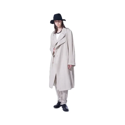 Linen Gauze Double-Breasted Coat With Double-Tailored Left Front