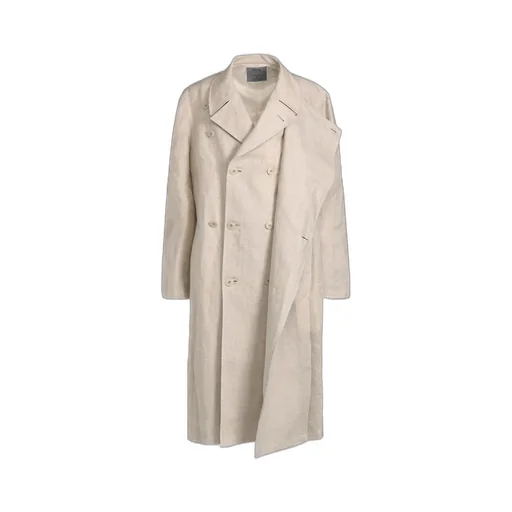 Linen Gauze Double-Breasted Coat With Double-Tailored Left Front