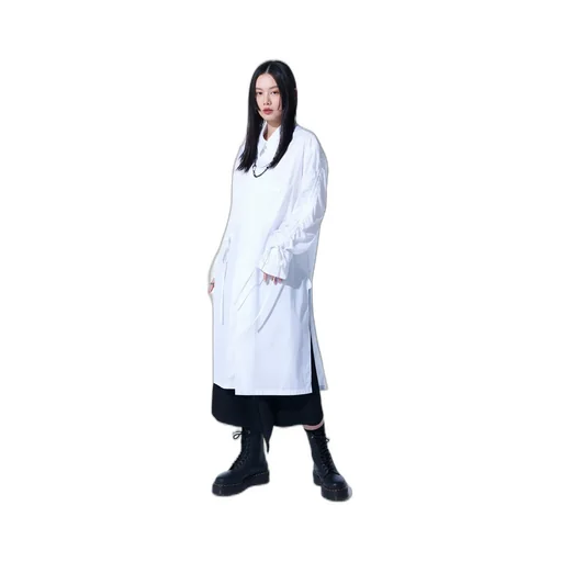 Cotton Broad Cloth Oversized Long Shirt With Gathered Strings