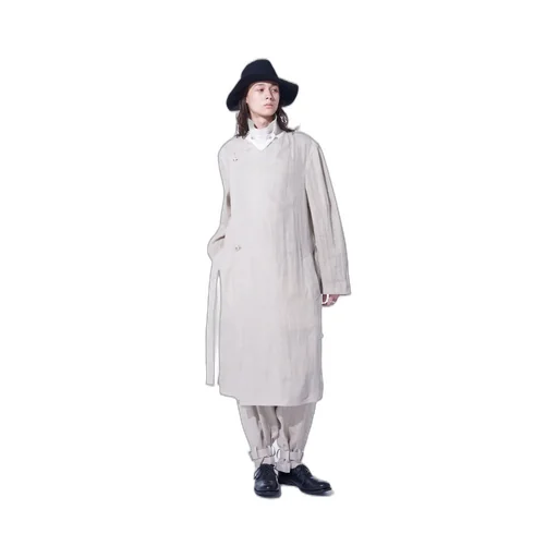 Linen Gauze Double-Breasted Coat With Double-Tailored Left Front