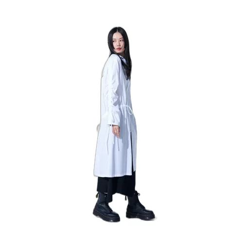 Cotton Broad Cloth Oversized Long Shirt With Gathered Strings