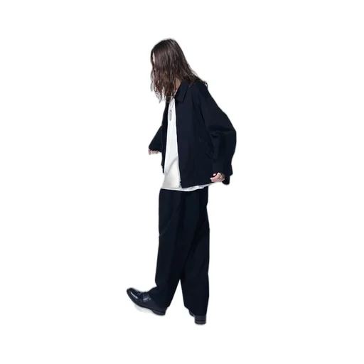 Cotton Twill 3-Tuck Wide Trousers With Side Stripes