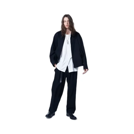 Cotton Twill 3-Tuck Wide Trousers With Side Stripes