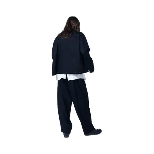 Cotton Twill 3-Tuck Wide Trousers With Side Stripes