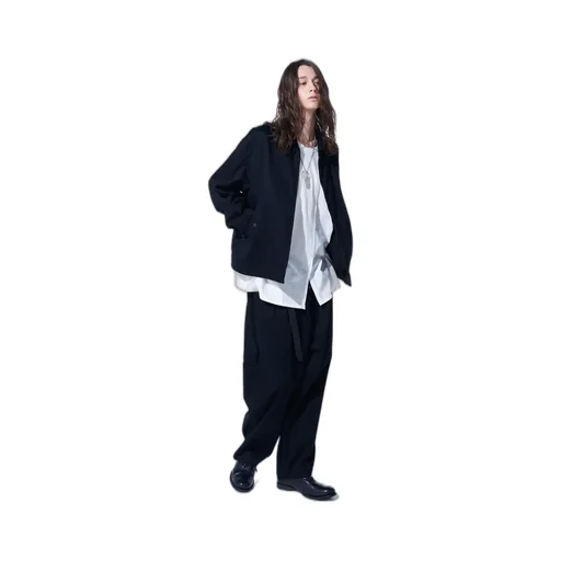 Cotton Twill 3-Tuck Wide Trousers With Side Stripes