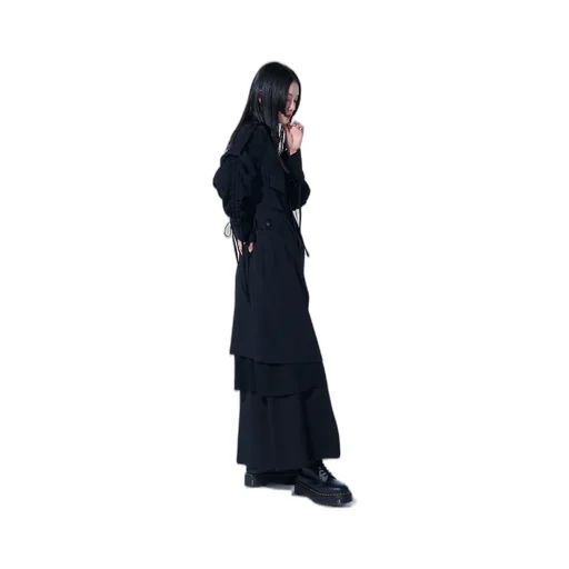 Washer Finished Wool Gabardine Long Jacket With Taped Sleeves