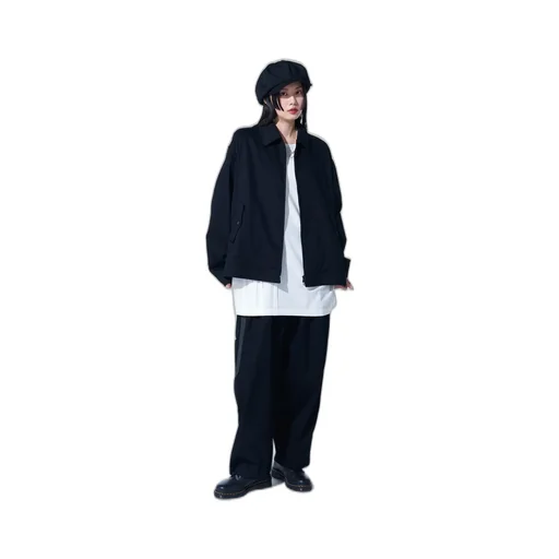 Cotton Twill 3-Tuck Wide Trousers With Side Stripes