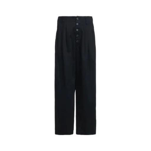 Cotton Twill 3-Tuck Wide Trousers With Side Stripes