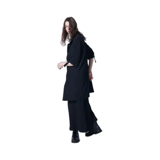 Washer Finished Wool Gabardine Long Jacket With Taped Sleeves
