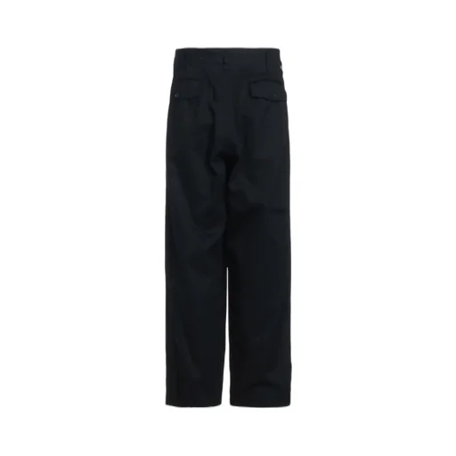 Cotton Twill 3-Tuck Wide Trousers With Side Stripes