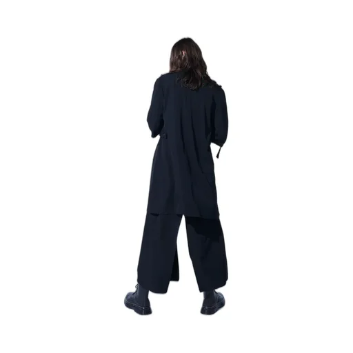 Washer Finished Wool Gabardine Long Jacket With Taped Sleeves