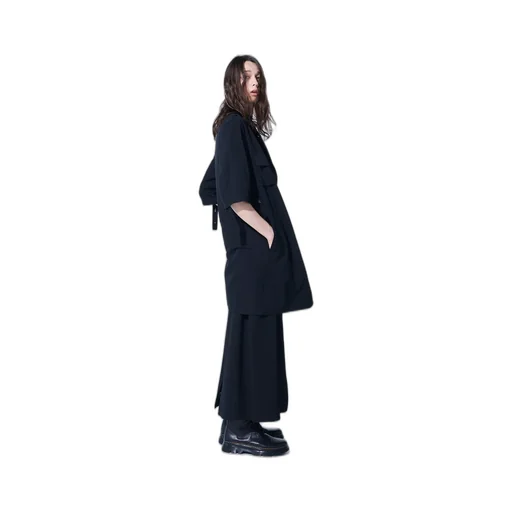 Washer Finished Wool Gabardine Long Jacket With Taped Sleeves