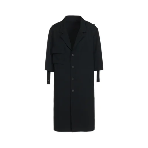 Washer Finished Wool Gabardine Long Jacket With Taped Sleeves