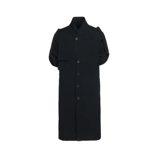 Washer Finished Wool Gabardine Long Jacket With Taped Sleeves