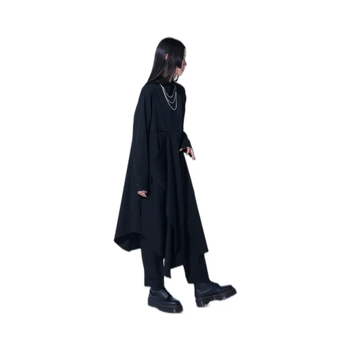 Washer Finished Wool Gabardine Shirt Dress With Double-Tailored Right Front