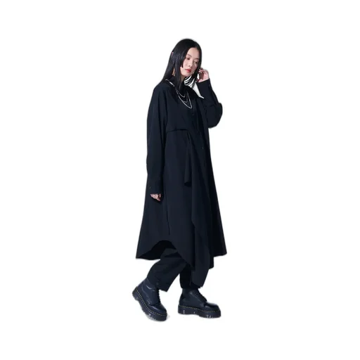 Washer Finished Wool Gabardine Shirt Dress With Double-Tailored Right Front