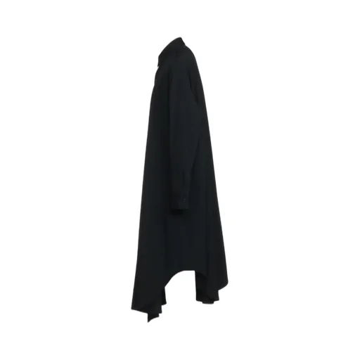 Washer Finished Wool Gabardine Shirt Dress With Double-Tailored Right Front
